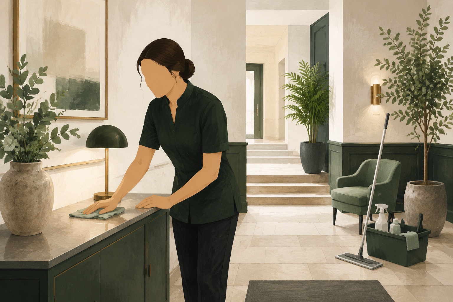 Illustration representing cleaning services in a managed property